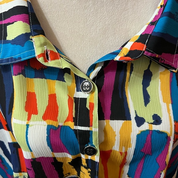 Multiples Red Pink Boxy Graphic Blouse - Picture 2 of 5